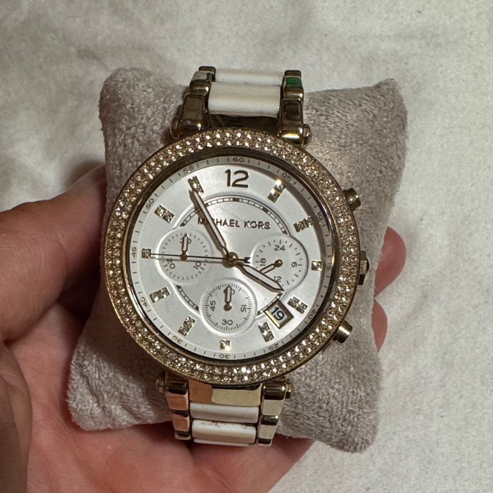 Michael Kors Gold and White Crystal Women's Watch